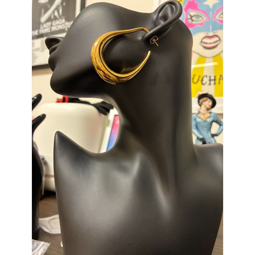 Avant Garde Schiaparelli Style Gold Teardrop Hoop Statement Earrings